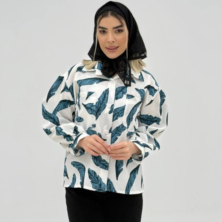 شومیز شیلا ینزی چاپی برگی مدل 2153