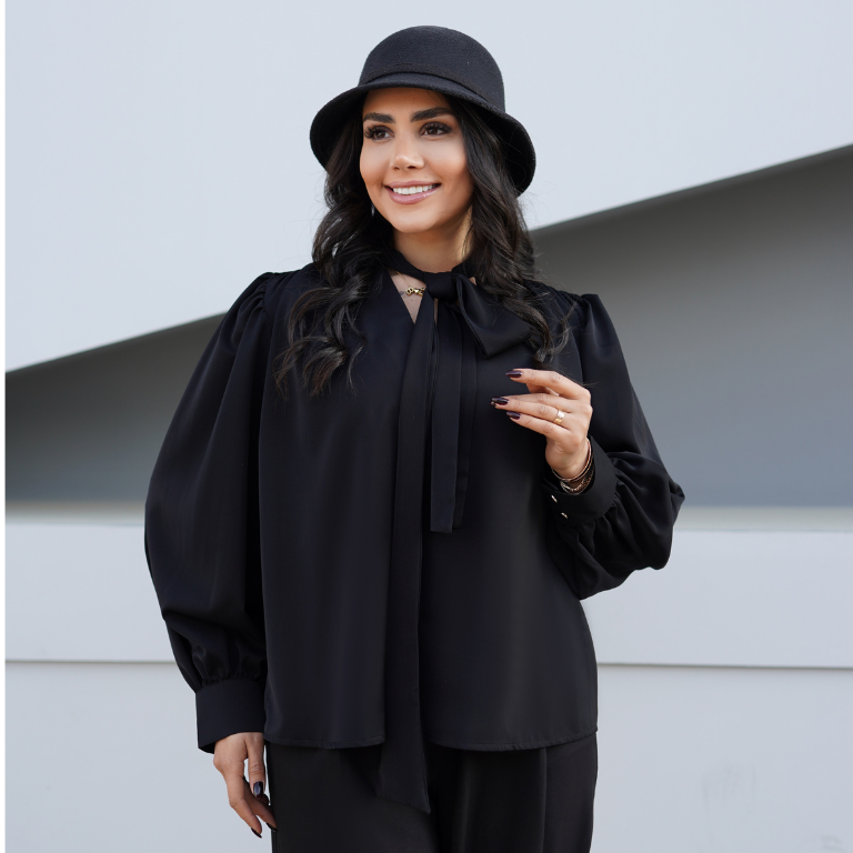 شومیز یقه کرواتی فرزانه الیزه مشکی کد 0147