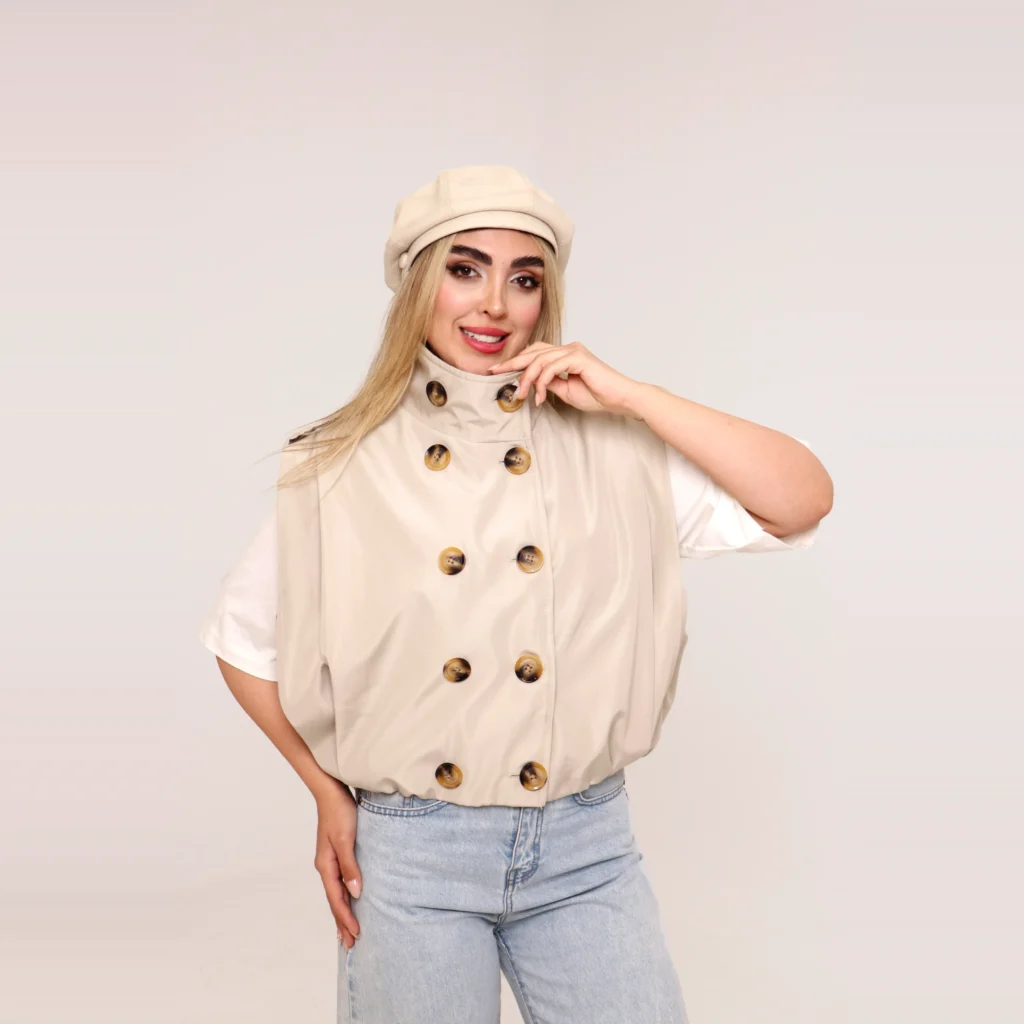 وست زنانه عمده با جنس سانتانا آستردار مدل آوان- کد 9027